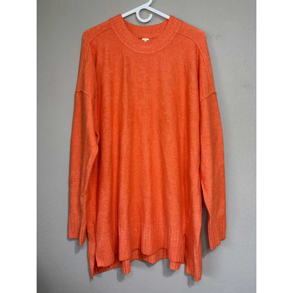 Free People Phoebe Pullover Orange Knit Sweater Medium Boxy Oversized High Low